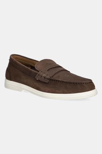Nubukové mokasíny Tommy Hilfiger TOMMY HILFIGER NUBUCK P LOAFER pánske, hnedá farba, FM0FM05350