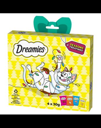 DREAMIES Set cadou 120g gustari delicioase cu vita, pui, branza si somon pentru pisici adulte si pui peste 8 saptamani
