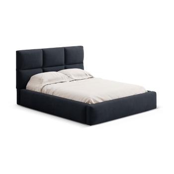 Sötétkék kárpitozott ágyneműtartós franciaágy ágyráccsal 200x200 cm Libera – Windsor & Co Sofas