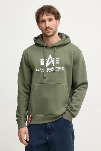 Mikina Alpha Industries Basic Hoody 178312.142, pánska, zelená farba, s kapucňou, s potlačou