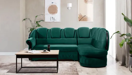 Coltar extensibil dreapta 3 locuri ELTAP, L-071, Lord, 243x180x112 cm, lemn/poliester, verde inchis/negru