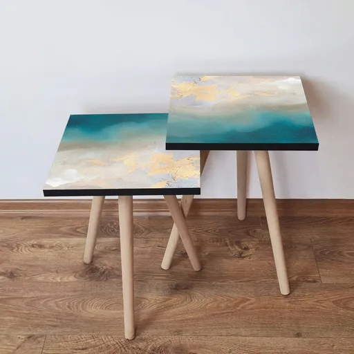 Set masute 2 piese, Hanah Home, 2Shp182, Albastru / Alb / Bej