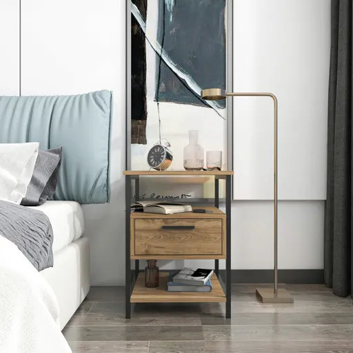 Noptiera, Hanah Home, Alba, 45x45x61.8 cm, Negru / Stejar