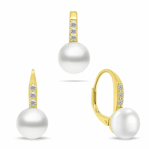 Brilio Silver Set de bijuterii fermecător, placat cu aur, cu perle SET291Y (cercei, pandantiv)