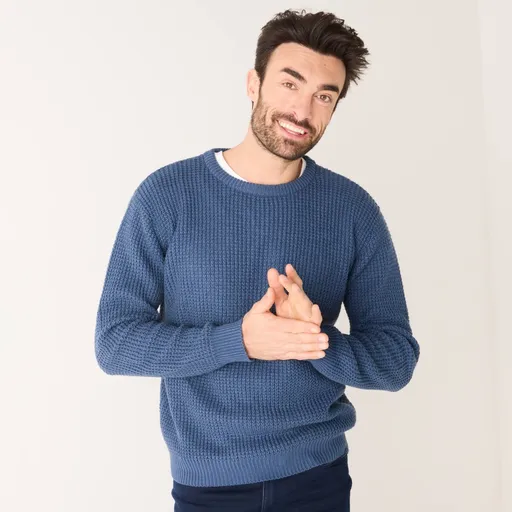 Pulover cu guler rotund și model waffle