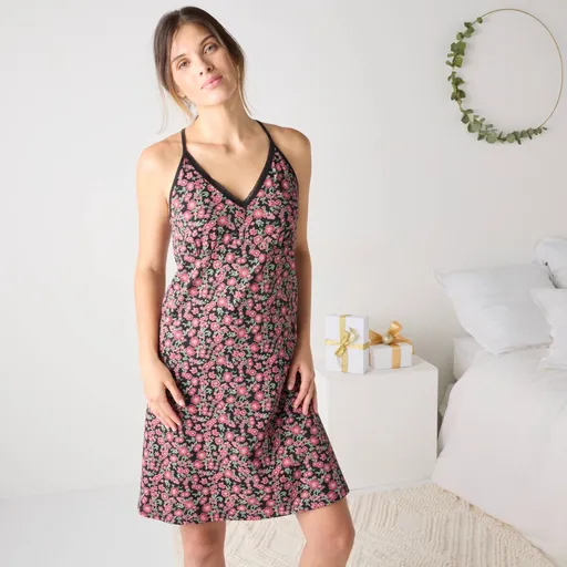 Cămașă de noapte cu dantelă și imprimeu floral