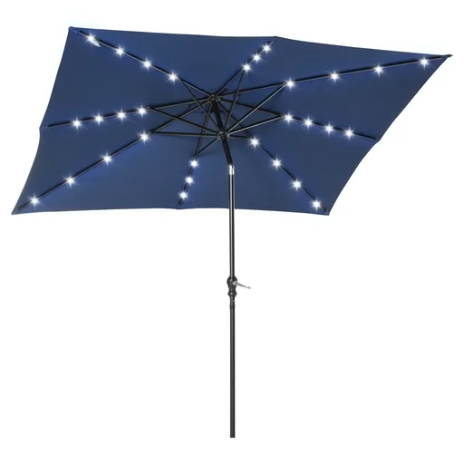 Outsunny Parasol de gradina Parasol drept 3 x 2 m luminos rectangular inclinabil cu LED solar otel poliester densitate mare albastru | Aosom Romania
