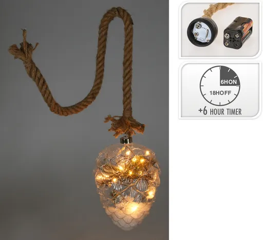 Decoratiune luminoasa cu 15 LED-uri Pinecone, Excellent Houseware, 15x15x21 cm, sfoara/sticla