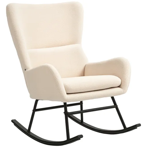 HOMCOM Fotoliu cu balansoar, fotoliu cu șezut de 10 cm grosime, picioare din oțel curbate, bej și negru | Aosom Romania