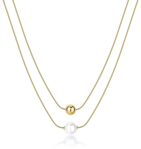 Brosway Colier dublu placat cu aur cu perlă artificială Perfect BPC47