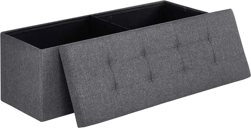 Bancheta cu spatiu pentru depozitare Ottoman Classic, Songmics, 110 x 38 x 38 cm, pliabila, imitatie in/MDF, gri inchis