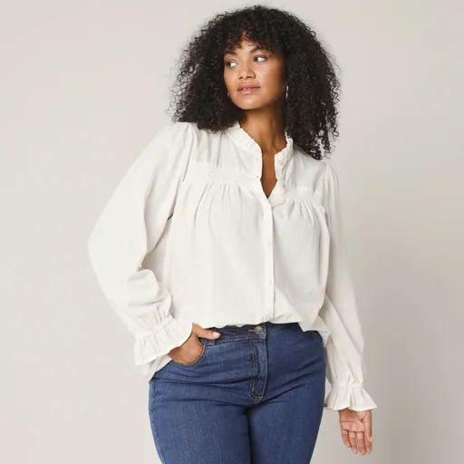 Bluză uni cu volane și broderie