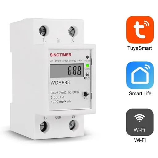 Comutator monofazat SINOTIMER WDS688 5-60A 230V Smart WiFi Control din aplicatia telefon mobil multifunctional