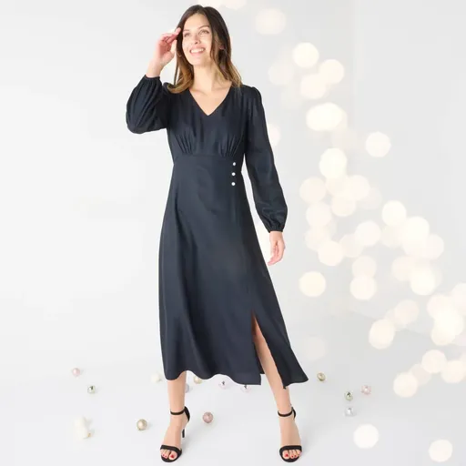 Rochie midi cu mâneci lungi și crăpătură