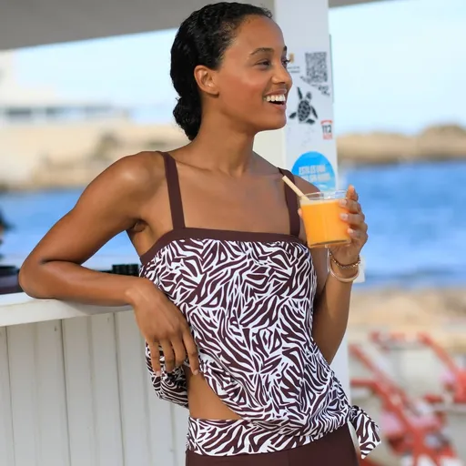 Top tankini pentru înot cu imprimeu Zebra