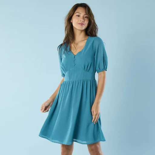 Rochie scurtă din voal de culoare solidă pentru siluete mici