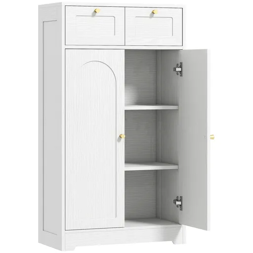 HOMCOM Mobilier de baie mobilier de depozitare cu 2 sertare uși duble arcuite etajere reglabile 60x30x108cm alb | Aosom Romania