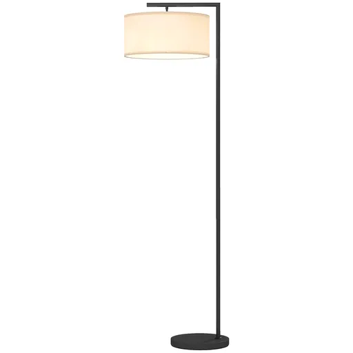 HOMCOM Lampadar lampă de picior abajur din material textil de in bază rotundă stabilă 47 x 37 x 153 cm negru si alb | Aosom Romania