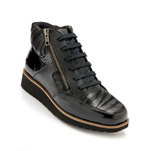 Teniși până la gleznă PEDICONFORT cu model zebră, șireturi și fermoare