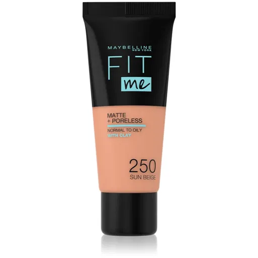 MAYBELLINE NEW YORK Fit Me! Matte+Poreless machiaj mat pentru piele normală și grasă culoare 250 Sun Beige 30 ml