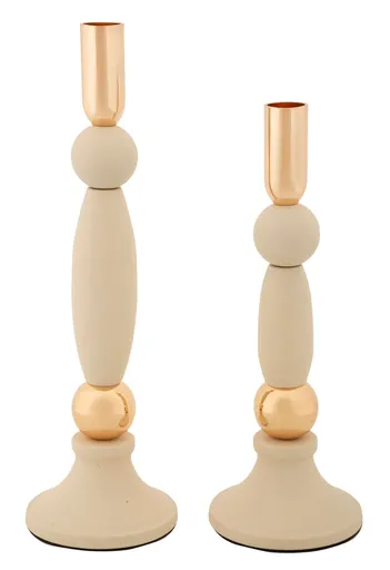 Set 2 suporturi de lumanare Strek, Mauro Ferretti, 9.5x25 cm, 9.5x30 cm, fier, crem/auriu