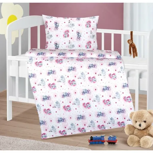 Bellatex Lenjerie de pat din bumbac pentru copiiBeáta Unicorn roz, 100 x 135, 45 x 60 cm