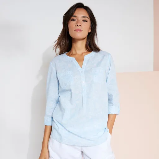 Tunică cu mâneci suflecate, imprimată