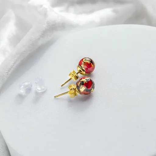 Lampglas Cercei tip stud Vermilion Nude, cu aur de 24 de carate în perlele Lampglas ENM2/AG/POZ-PU