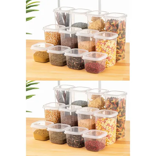 Set recipiente depozitare, Hermia, 964FRM5378, Dimensiune: 10 x 10 x 16,5 cm / 1200 ml (8 bucăți), Alb