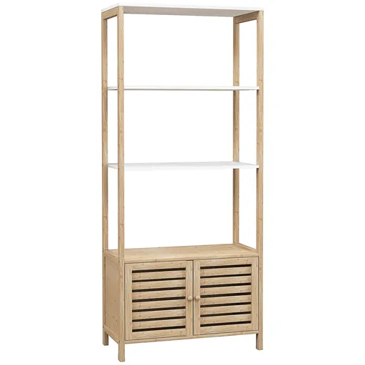 HOMCOM Mobilier Baie cu 3 Rafturi, mobilier de baie din Bambus, 63x30x138 cm, Alb | Aosom Romania