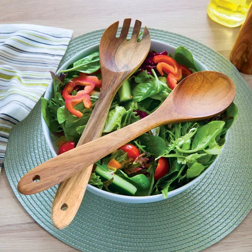 Set de 2 tacâmuri pentru salată din lemn de salcâm