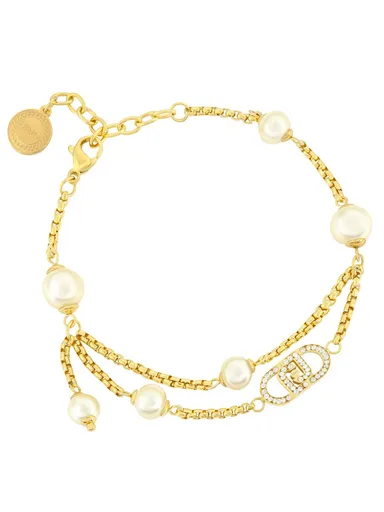 Liu Jo Brățară de designer placată cu aur, cu cristale și perle artificiale LJ2918
