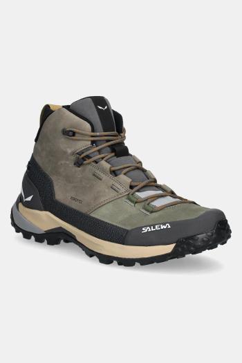 Topánky Salewa Puez Leather Mid PTX pánske, zelená farba, 00.0000061459