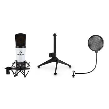 Auna auna MIC-920, set microfon USB V1, microfon condensator, trepied, filtru pop, alb