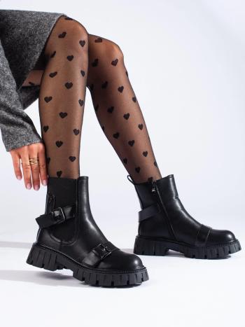 Cizme de gleznă negre pentru femei de designer pe toc plat