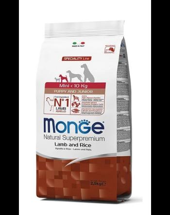 MONGE Mini Puppy&amp;Junior hrană uscată pentru cățeluși de talie mică, cu miel și orez 2,5 kg