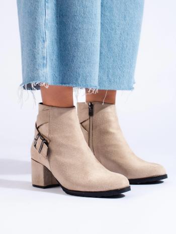 Cizme de gleznă bej pentru femei de designer cu toc larg