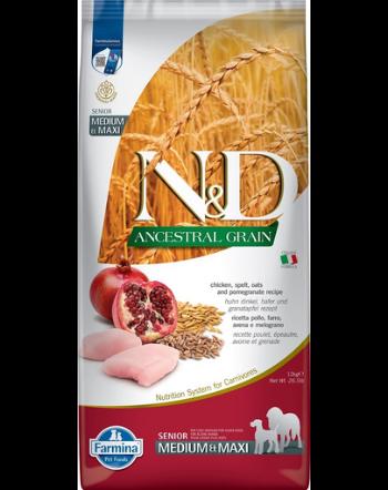 FARMINA N&amp;D Low Grain Senior Medium/Maxi Hrana uscata pentru caini seniori talie medie si mare,cu pui si rodie 12 kg