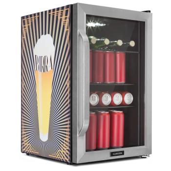 Klarstein Beersafe 70 Birra Edition, frigider, 70 litri, 3 rafturi, ușă panoramică din sticlă, oțel inoxidabil