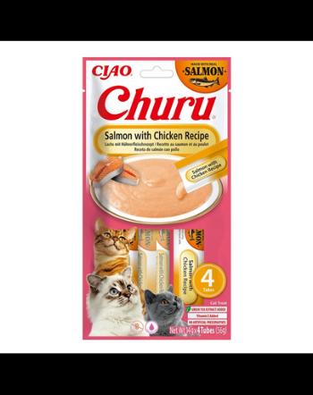 INABA Churu Cat Salmon with Chicken 4x14g gustari cremoase pentru pisici cu somon si pui