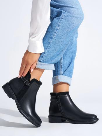 Botine negre la modă pentru femei cu toc plat