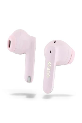Bezdrôtové slúchadlá Guess Elongated Metalic Printed Logo ružová farba