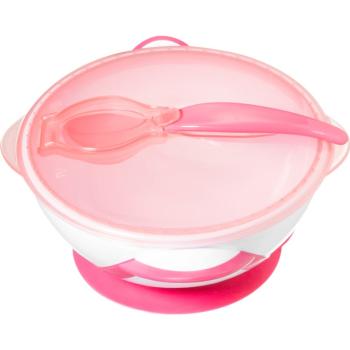 BabyOno Be Active Suction Bowl with Spoon serviciu de masă pentru copii pentru copii Pink 6 m+ 2 buc