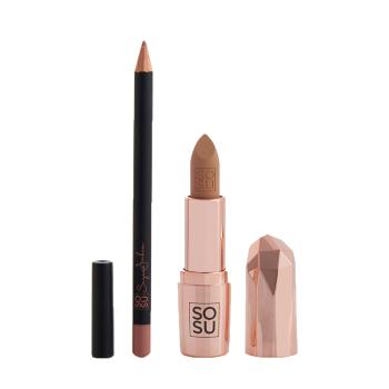 SOSU Cosmetics Set de buze cu ruj si creion de contur Let Them Talk Nudist (Lip Kit)