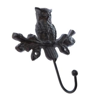 Liatinový vešiak Sova čierna, 15 x 15 cm