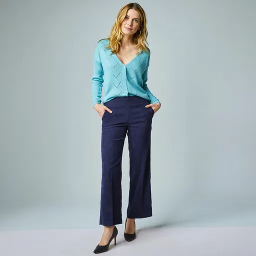 Pantaloni largi 7/8 cu talie înaltă din catifea cu talie înaltă