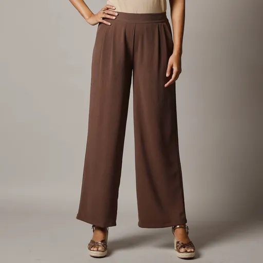 Pantaloni largi din crep cu talie înaltă