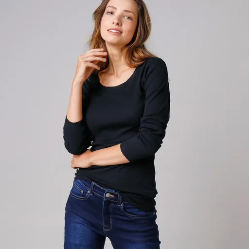 Set de 2 tricouri cu mânecă lungă, din bumbac cu nervuri fine