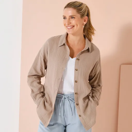 Cămașă oversize din muselină cu fante cu nasturi