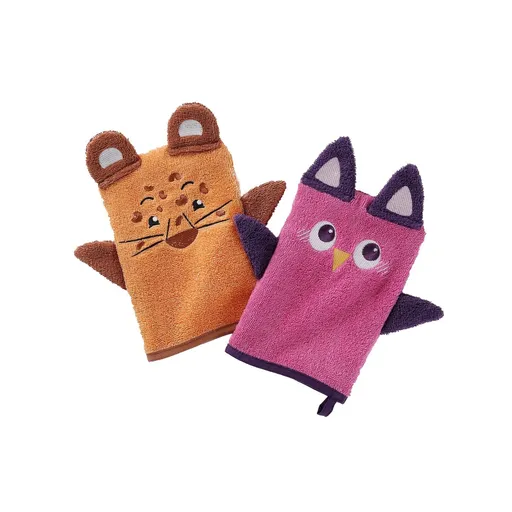 Set de 2 prosoape din terry cu broderie de animale
